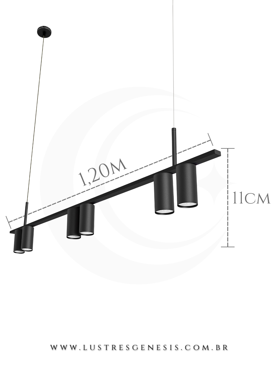 Lustre Pendente Retangular Tubus B7 Preto Minimalista para Balcão de Cozinha, Bancada Area Gourmet, Sala de Jantar e Suite Master